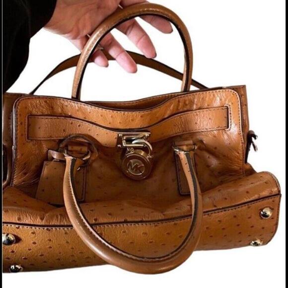 Michael Kors Hamilton Orange Ostrich Leather Satchel Tote Bag - Picture 6 of 8